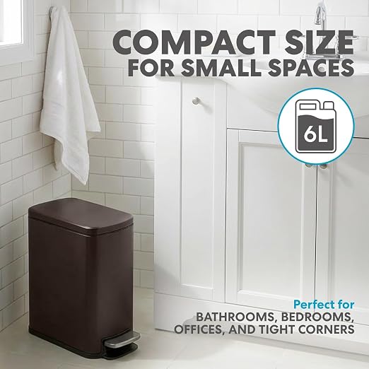 SIMPLI-Magic 6L/1.6G Stainless Steel Bathroom Trash Can with Hands-Free Foot Pedal, Quiet Soft-Close Lid, Compact Space-Saving Size - Image 2