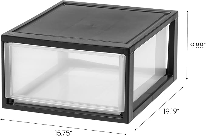 IRIS USA 30 Qt. Plastic Drawer Storage Organizer Stacking Drawers, 2-Pack, Stackable Unit with Sliding Drawer for Clothes Bedroom Kitchen Under Sink Pantry Craft Room Bathroom Dorm Office, Black - Image 3