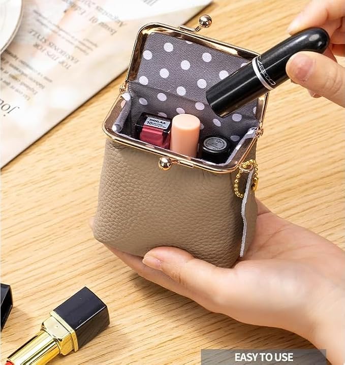 Genuine Leather Mini Jewelry Box & Vintage Wallet for Women - Compact Travel Coin Purse, Lipstick Storage Organizer, Retro Leather Clutch Case (Red) - Image 3