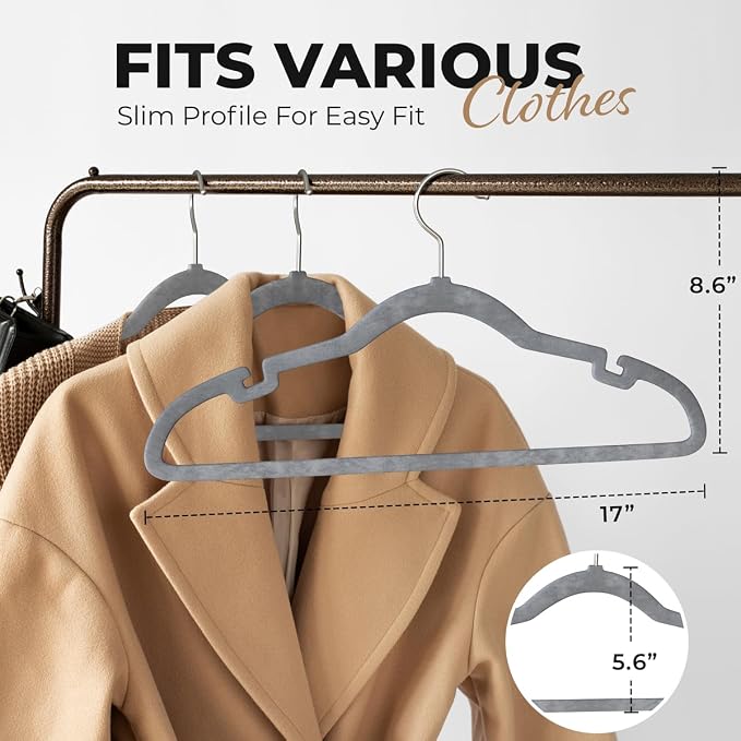 Our Modern Space 200 Pack Velvet Hanger for Shirt Pants Dresses Skirts Suits Jackets - Slim Space Saving Design - Standard Coat Hanger - Sturdy & Durable Design with Shoulder Grooves Hook - Image 3