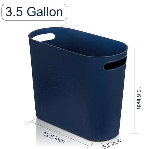 rejomiik Small Trash Can, 3.5 Gallon Slim Garbage Can Plastic Waste Basket with Handles Container Bin for Narrow Spaces Bathroom, Bedroom, Kitchen, Office at Home, 2 Pack Navy - Image 6