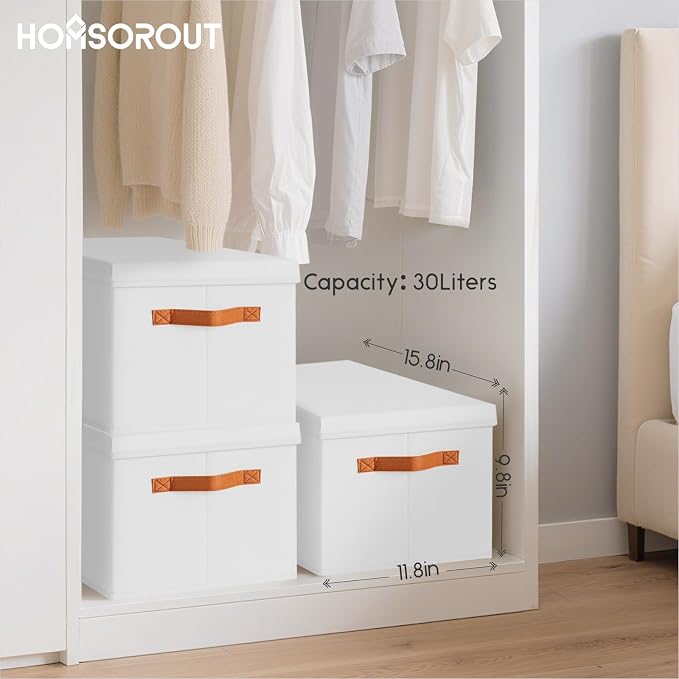 Homsorout Storage Bins with Lids - Large Fabric Closet Bins with Lid, 8 Pack Clothes Organizers and Storage, Collapsible Stackable Cube Basket for Home, Office, Dorm, White - Image 7