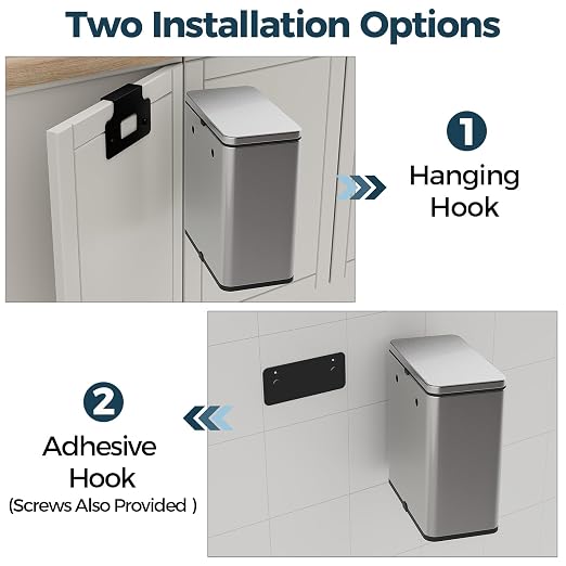 Stainless Steel Hanging Trash Can with Lid and Inner Bucket, 2 Gallon Kitchen Compost Bin for Counter Top, Under Sink or Wall Mount, Small Garbage Can for Cupboard/Bathroom/Bedroom/RV - Image 2