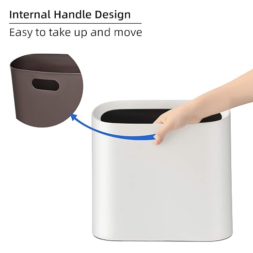 SUBEKYU 2.3 Gal Trash Can for Bathroom,Small Office Garbage Can for Kitchen,Slim Rectangular Waste Bin,Plastic,White - Image 7