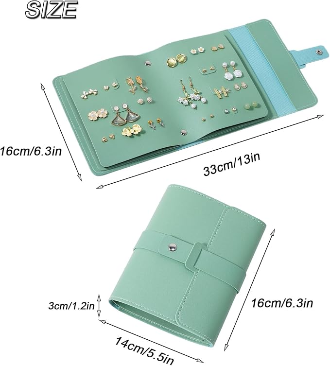 LAKE OF FIRE Earring Holder Organizer with Foldable Book Design Jewelry Book Organizer, Portable Pu Leather Travel Earring Case(Green) - Image 2