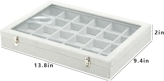 Coward Jewelry Organizer Tray Box, 24 Grids Ring Earring Chain Bracelet Necklace Jewelry Bead Display Holder Tray Case with Transparent Glass Lid for Home Drawer or Shop Selling - Image 6