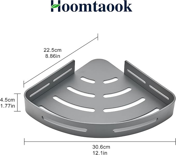 Hoomtaook 2-Tier Corner Shower Shelf No Drilling Bathroom Shelves Shower Caddies Adhesive Bath Corner Shelf Wall Mounted Bathroom Shower Caddy Organizer - Dark Grey - Image 6