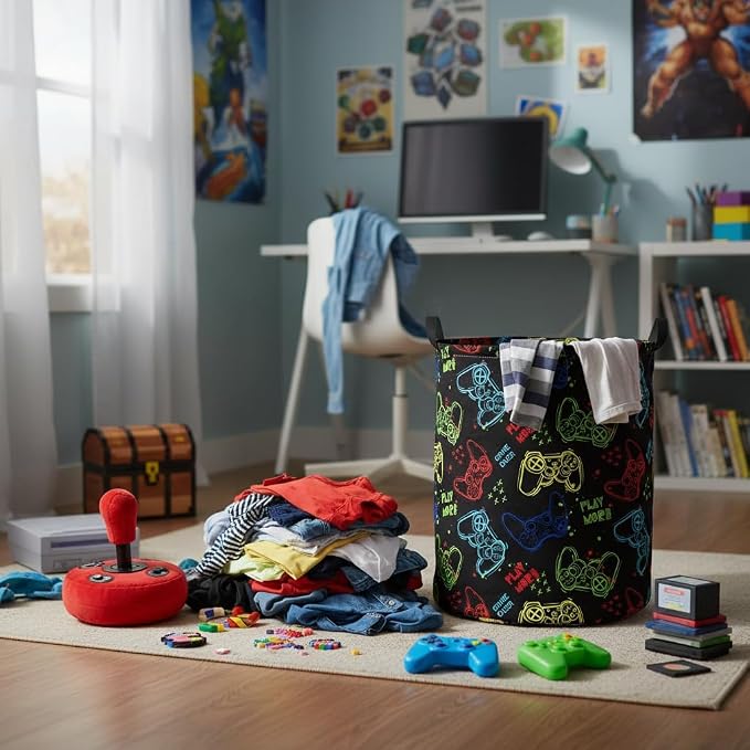 Baby Laundry Hamper kids laundry Basket Waterproof Laundry Bag for Bedroom Toy Clothes Organizer Room Décor(Game) - Image 5