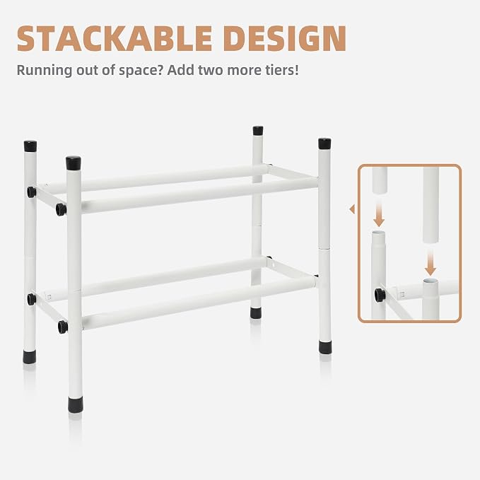 STORAGE MANIAC Expandable Shoe Rack, 4 Pairs Stackable Small Shoe Rack, Metal Adjustable Shoes Organizer for Closet, Entryway, Hallway, Garage, Front Door, Shoes Shelves, White 1 Tier - Image 5