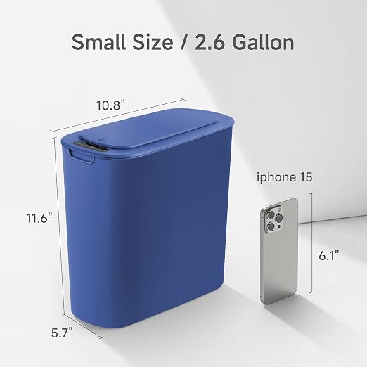 Automatic Motion Sensor Bathroom Trash Can with Lid, 2.6 Gallon Touchless Trash Bin, Smart Garbage Can Plastic Slim Wastebasket for Bedroom, Office, Dorm (Blue) - Image 3