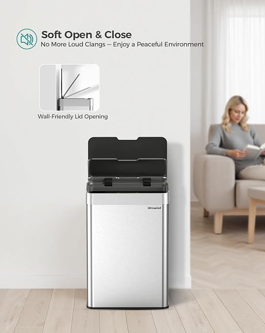 Kitchen Trash Can Touchless, 13 Gallon/50 L Stainless Steel Automatic Motion Sensor Trash Can, Type-C Rechargeable Garbage Can with Lid, Silent Close, Touchless Trash Bin for Home Kitchen, Silver - Image 7