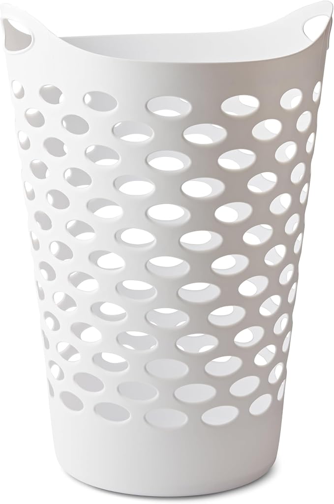 2 BUSHEL Flexible Laundry Basket,Tall plastic hamper for Clothes, Bedroom, and Storage - Portable Round Bin with Carry Handles 17.75" x 17.25" x 26", White (2) - Image 6