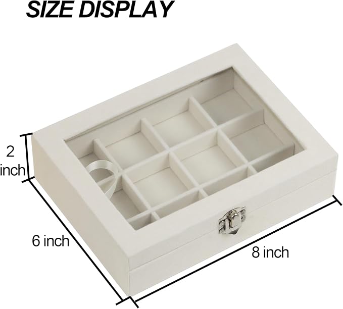 Fordonral Velvet Jewelry Organizer Box, Jewelry Drawer Organizers Trays, Earring Ring Necklace Holder Display Case (Beige, 12 Grid Box) - Image 3