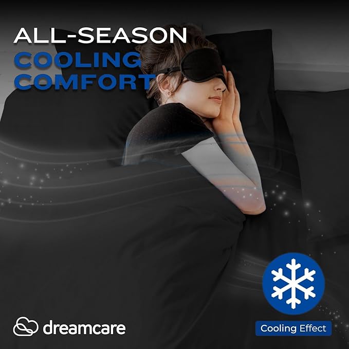 DREAMCARE California King Sheet Sets - Cooling Bed Sheets - 4pcs Set - up to 15" Deep Pocket Cal King Sheets - California King Sheets - Soft & Lasting 100% Brushed Polyester with Side Pocket - Black
