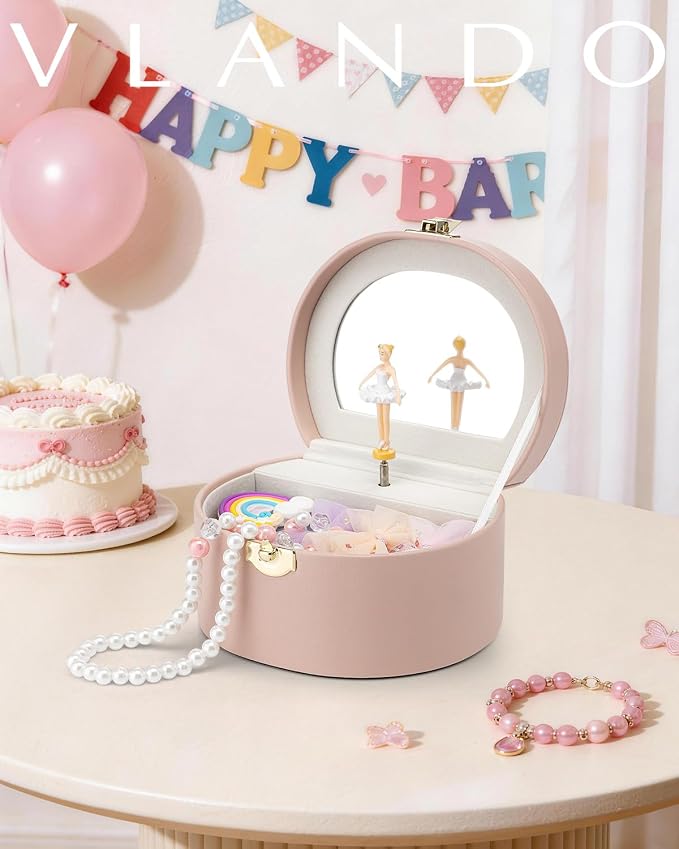 Vlando Musical Jewelry Box for Girls, Small Kid Music Box with Ballerina for Birthday Bedroom Decor, Gifts for Girls Kids - Pink - Image 2