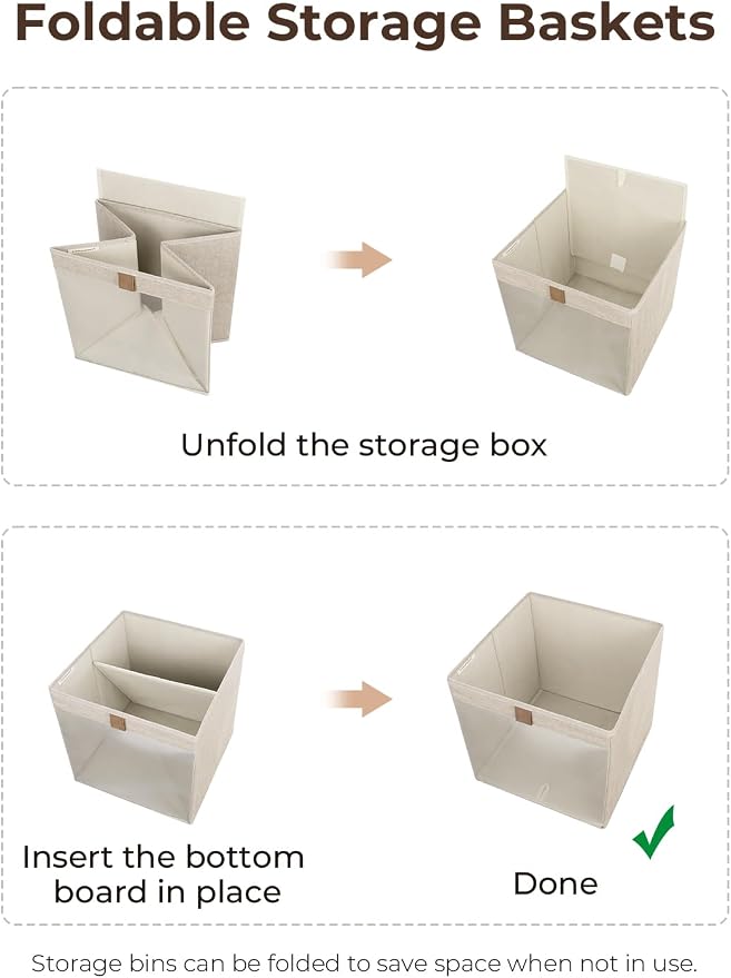StorageWorks 11x11 Storage Cubes, Closet Storage Bins with Clear Window, Fabric Organizer for Clothes, Collapsible Storage Baskets with PU Handles, Brown and Beige, 3-Pack - Image 7