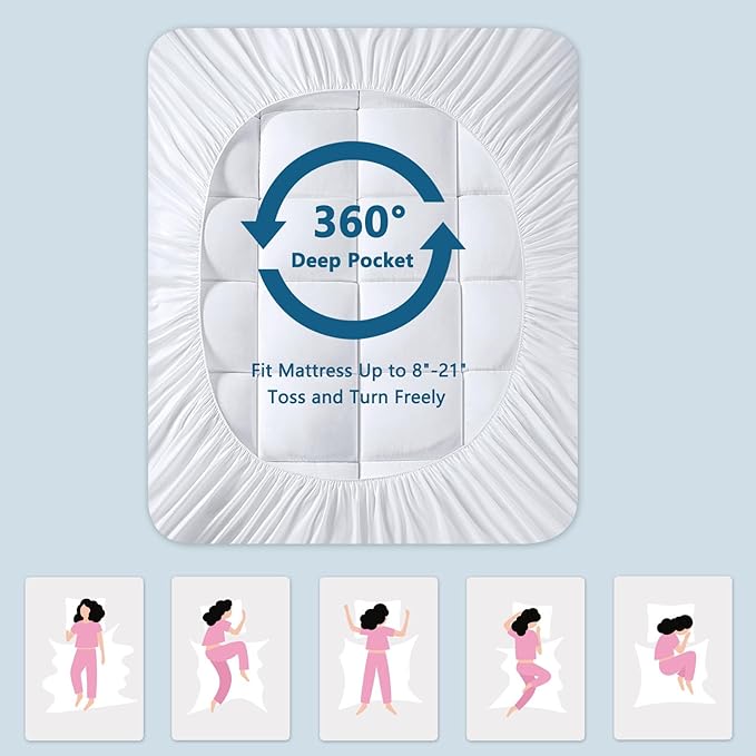 Mattress Topper King Size,Viscose Made from Bamboo Extra Thick Mattress Pad 8-21" Deep Pocket Soft Down Alternative Fill Mattress Protector Pillow Top Mattress Cover(78x80 Inches)