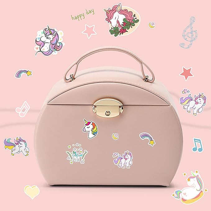 Vlando Musical Jewelry Box with Spinning Ballerina, Lockable Girls’ Jewelry Organizer for Necklaces Rings and Hair Accessories, Gift for Girls and Kids, Pink - Image 2