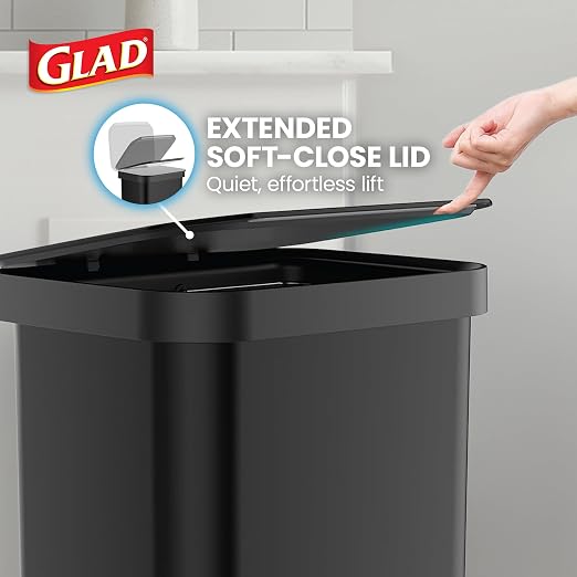 Glad Stainless Steel Step Trash Can, Series 2 with Clorox Protection - Large Black Kitchen Garbage Bin with Soft Close Lid, Foot Pedal and Waste Bag Roll Holder, 20 Gallon - Image 7