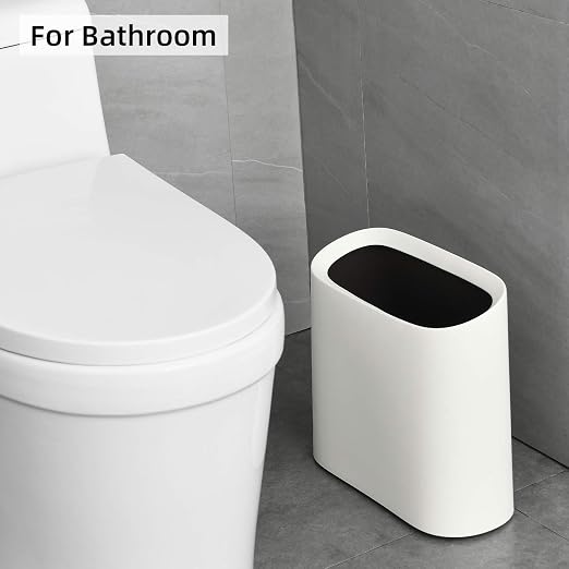 SUBEKYU 2.3 Gal Trash Can for Bathroom,Small Office Garbage Can for Kitchen,Slim Rectangular Waste Bin,Plastic,White - Image 4