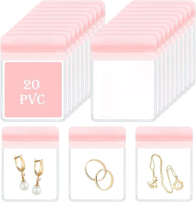 HOMEHIVE Travel Jewelry Bags, 20Pcs Clear Travel Jewelry Organizer, Portable Anti Tarnish Jewelry Storage Pouch Bag Gift for Women Girl, 20Pcs Pink Bags by HOMEHIVE