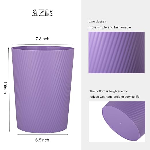 UUJOLY Small Trash Can Wastebasket Garbage Can Container Bins for Bathrooms, Laundry Room, Kitchens, Offices, Kids Rooms, Dorms (Taro Purple) - Image 6