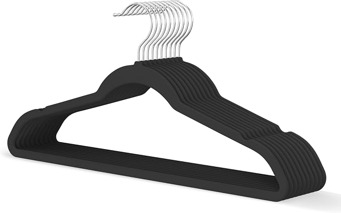 Black Velvet Hangers 20 Pack, Slim Space Saving Suit Hangers for Closet Organizer, Rotating Silver Hook, Non Slip Clothes Felt Hanger Heavy Duty for Coat,Shirt, Pants, Camisole, Dress by MLKJHHI