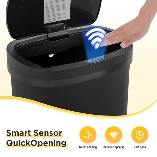 BestOffice | 13 Gallon Plastic Trash Can with Lid | Dark Black | Automatic Touchless Garbage Can | Odor Control | Modern Oval Design | Easy to Clean | Fits Any Kitchen, Bathroom, Office or Home - Image 5