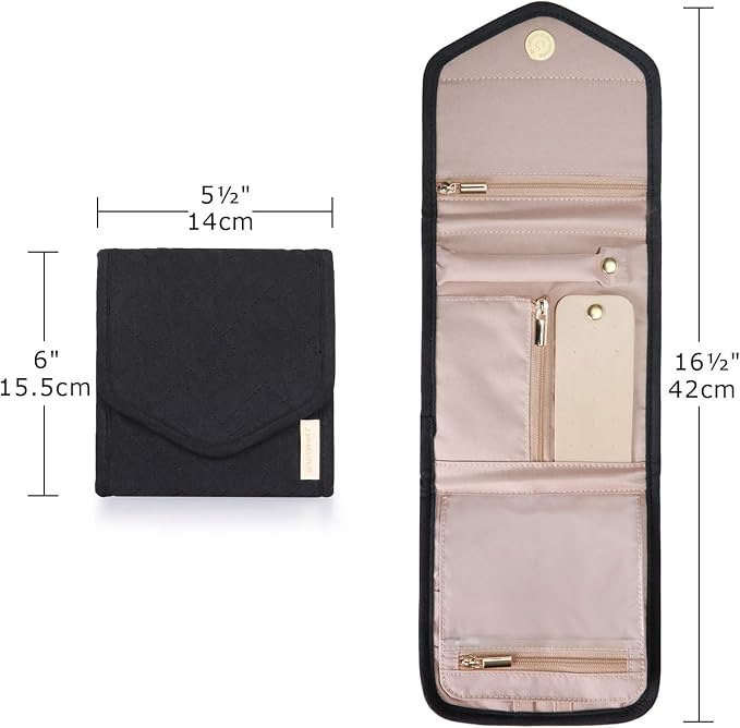 BAGSMART Travel Jewelry Organizer Case Foldable Jewelry Roll for Journey Rings, Necklaces, Earrings, Bracelets, Mini, Black - Image 4