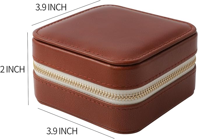 Genuine Leather Travel Jewelry Case Organizer with Mirror for Women, Small Jewelry Box Portable Mini Jewelry Case for Earring, Ring, Necklace, Bracelet（Milled Leather Brown） - Image 2