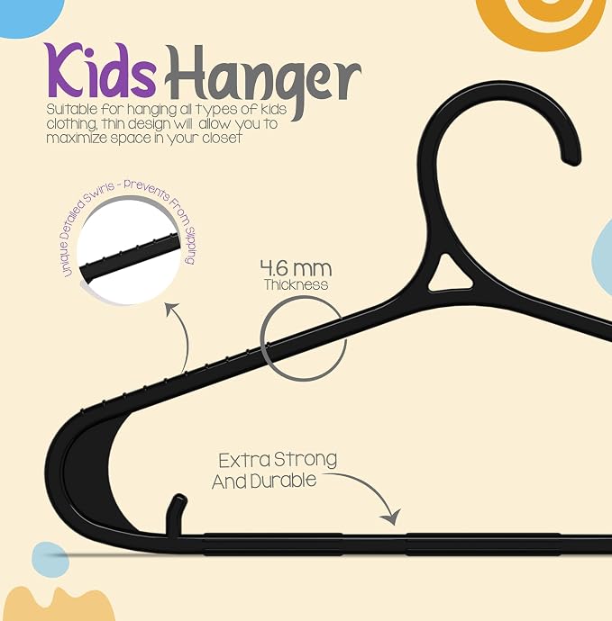 Utopia Home Kids Hangers - 11 Inch Plastic Baby Hangers for Closet - Infant or Childrens Hangers for Clothes 40 Pack (Black) - Image 4