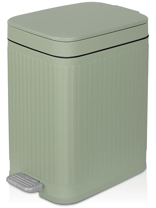 rejomiik Small Bathroom Trash Can with Lid Slim Soft Close Garbage Can Step Wastebasket Container Trash Bin for Office Bedroom Kitchen Living Room (1.9 Gallon Light Green) by rejomiik