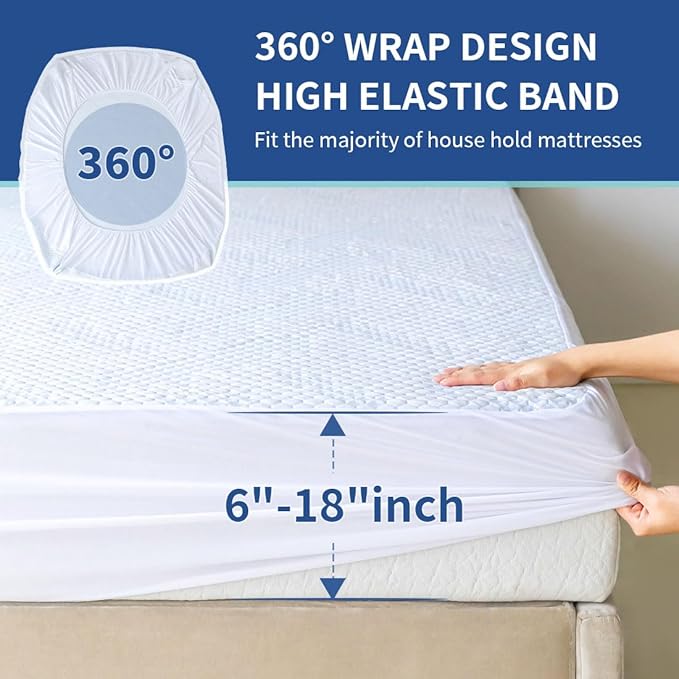 Nano-Cooling Fiber Mattress Protector King Size (76" x 80") 100% Waterproof, Cooling Experience Unrivaled Comfort Perfect for Every Family