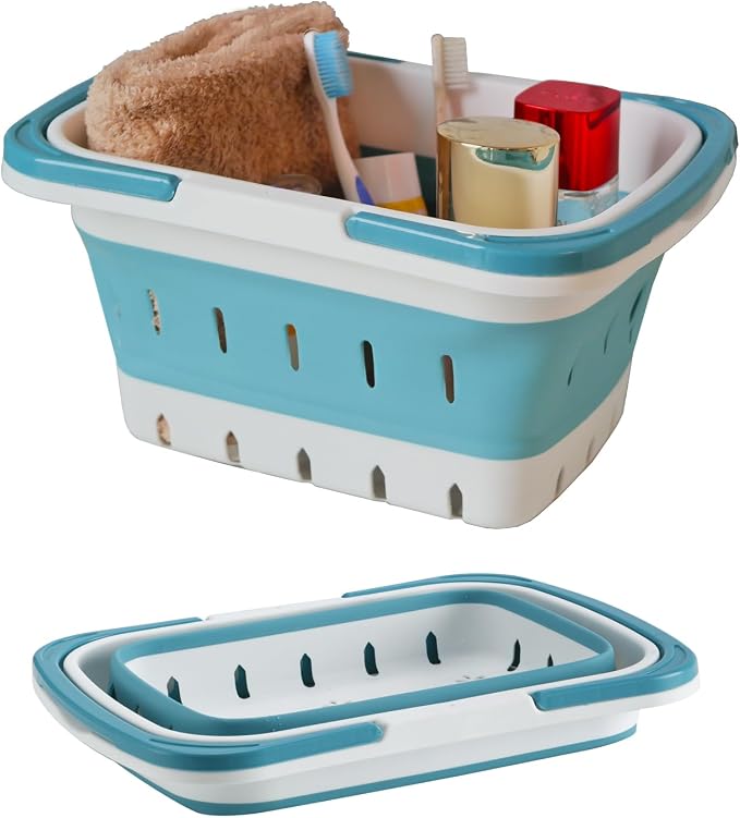 Portable Folding Plastic Bath Caddy with Handle, Perforated, Travel Bathroom Organizer for Bedroom, Bathroom, Shower, Dorm Room, Camping and RV Use (Blue, 1 pack) by Unknown