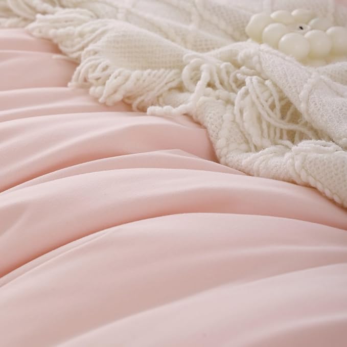 ROSGONIA Oversized Queen Comforter Blush, 3pcs (1 Comforter & 2 Pillowcases) Lightweight Oversized Queen Comforter Sets Bedding Blanket Quilts