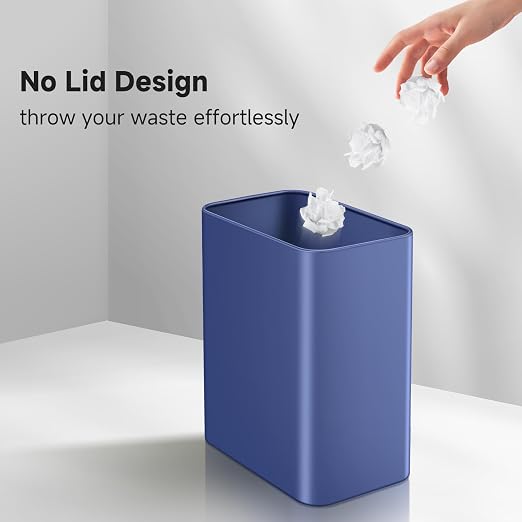 TIPGO Small Metal Trash Can, 2.1 Gallon Slim Trash Can for Bathroom, Wastebasket Garbage Bin for Bedroom, Office, Kitchen, Under Sink (Blue) - Image 4