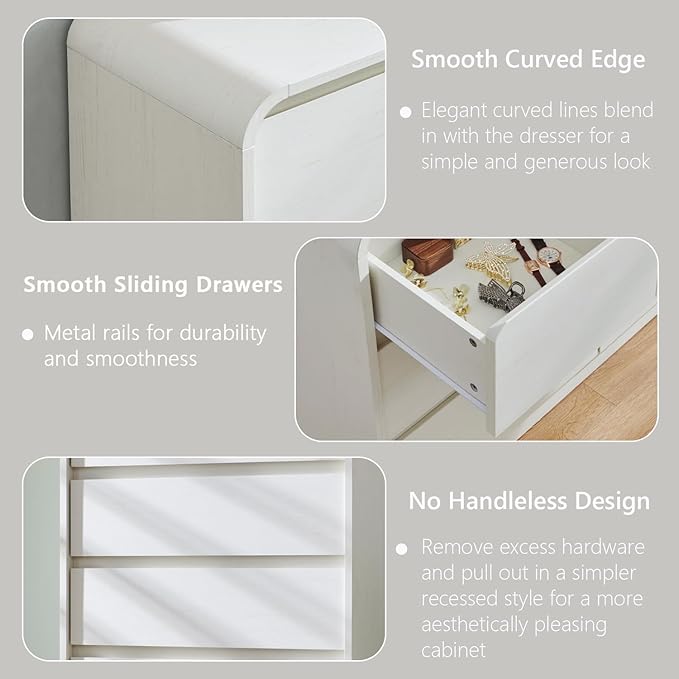 Aitjunz Modern 5 Drawers Dresser for Bedroom, 45" Tall Dressers & Chests of Drawers w/Curved Profile Design, Wood Mid Century Vertical Dresser w/Natural Texture for Bedroom, Living Room, Antique White