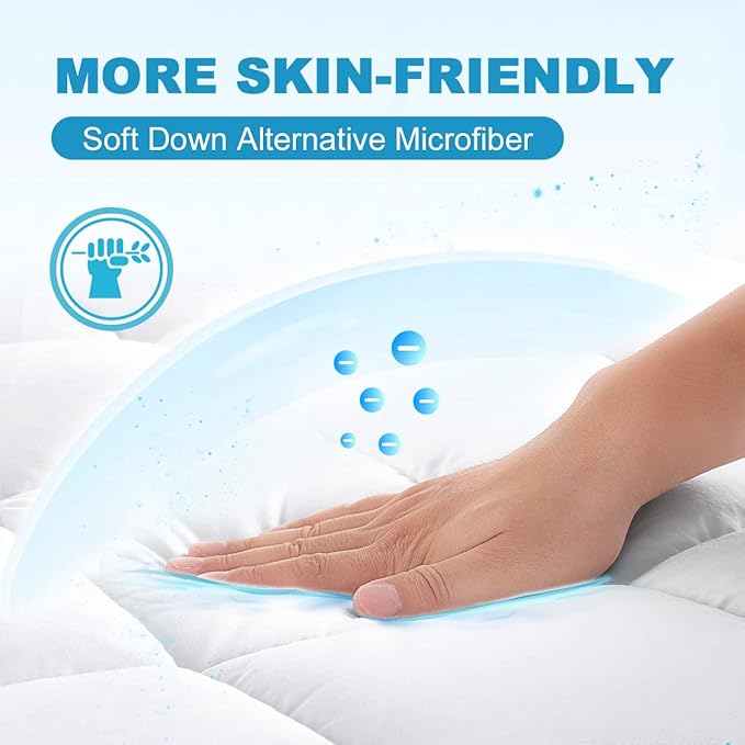 Twin XL Mattress Pad Cover Pillow Top with Stretches to 18” Deep Pocket Fits Up to 8”-21” Cooling White Bed Topper (Down Alternative, Twin XL Size)