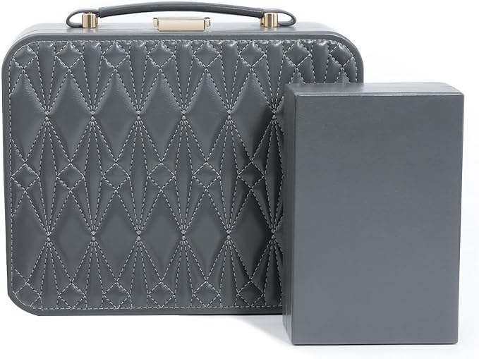Travel Jewelry Case Large Jewelry Box Jewelry Travel Organizer Jewelry Case with Handle Removable Tray Best Gift for Women Girls (Grey) by HOME