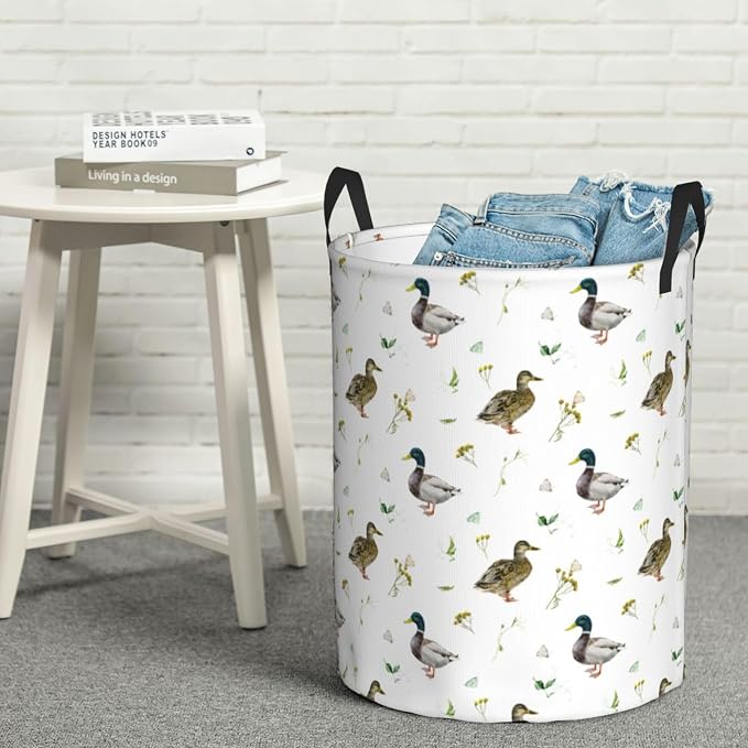 Laundry Basket Cute Mallard Duck Room Decor,Round Laundry Hamper Waterproof Dirty Clothes Hamper Collapsible Laundry Baskets With Handles,Toy/Clothes Storage Basket For Home Dorm Bathroom Decor - Image 7