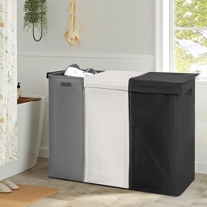 WOWLIVE 230L Laundry Baseket with Lid and Removable Laundry Bags,Large Laundry Hamper 3 Section Collapsible Dirty Clothes Hamper with Handles for Laundry Room,College Dorm,Bathroom - Image 2