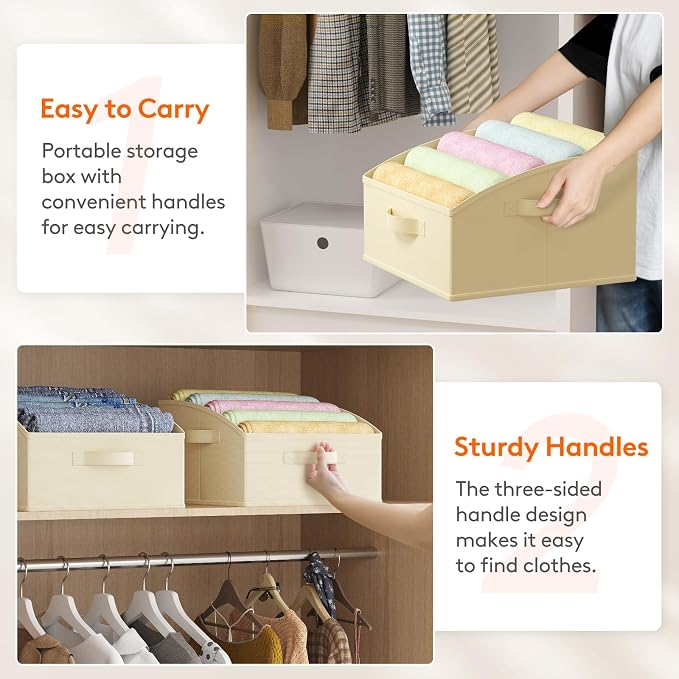 Lifewit Trapezoid Closet Storage Bins for Shelf, 6 Packs Non-woven Closet Organizer Baskets with Handles, Foldable Clothes Containers Boxes for Clothing, Book, Purse, 16L, Medium, Beige - Image 4