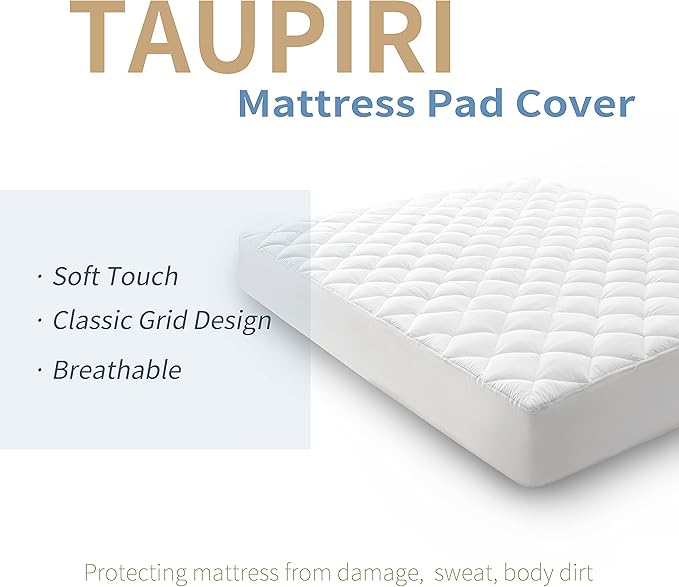Taupiri Twin XL Quilted Mattress Pad Cover with Deep Pocket (8"-21"), Cooling Soft Pillowtop Mattress Cover, White