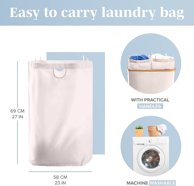 LONBET Laundry Basket with Lid, Made from Breathable Fabric | Aesthetic Clothes Hampers for Laundry with Side Handles & Sturdy Bamboo Frame (40 Gallons - Double, Beige) - Image 6