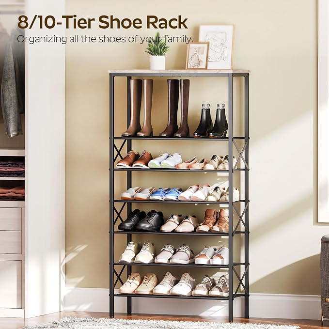 YATINEY 8 Tier Shoe Rack, Shoe Storage Organizer, Large Capacity Shoe Shelf Holds 32 Pairs of Shoes, Sturdy and Stable, for Entryway, Hallway, Closet, Dorm Room, Greige and Black SS08BG - Image 5