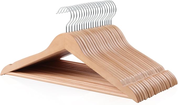 Amazon Basics Wood Suit Clothes Hangers for Closet Organizer, Natural, 20-Pack by AmazonBasics