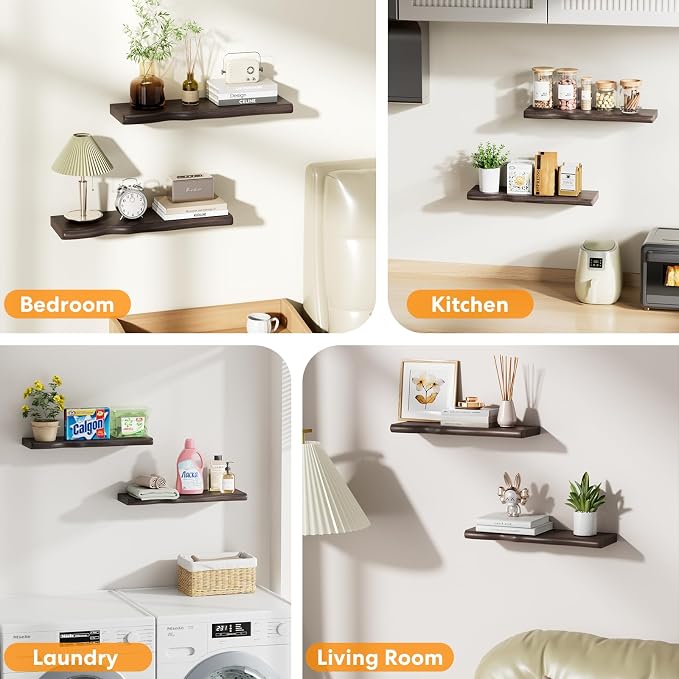Floating Shelves for Wall Rustic Farmhouse 24 Inch Floating Shelf Bathroom Wooden Shelves for Wall Mounted Live Edge Pine Shelf with Unique Natural Grain for Living Room Bedroom Kitchen (Grey) - Image 6