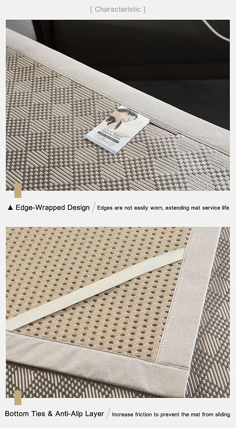 Square Cooling Bedding Mat,Ice Silk Rattan Matting,Foldable Jacquard Mixed Ice Silk & Rattan Mat,冰藤席 (Blue, Twin)