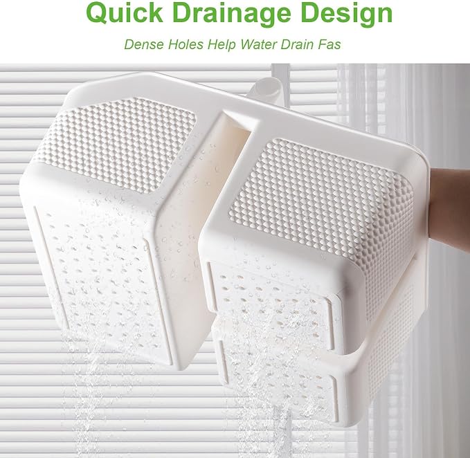 rejomiik Shower Caddy Portable with Bamboo Handle, Plastic Basket Cleaning Caddy Organizer Storage Tote for Bathroom, College, Dorm Room Essentials, White - Image 3