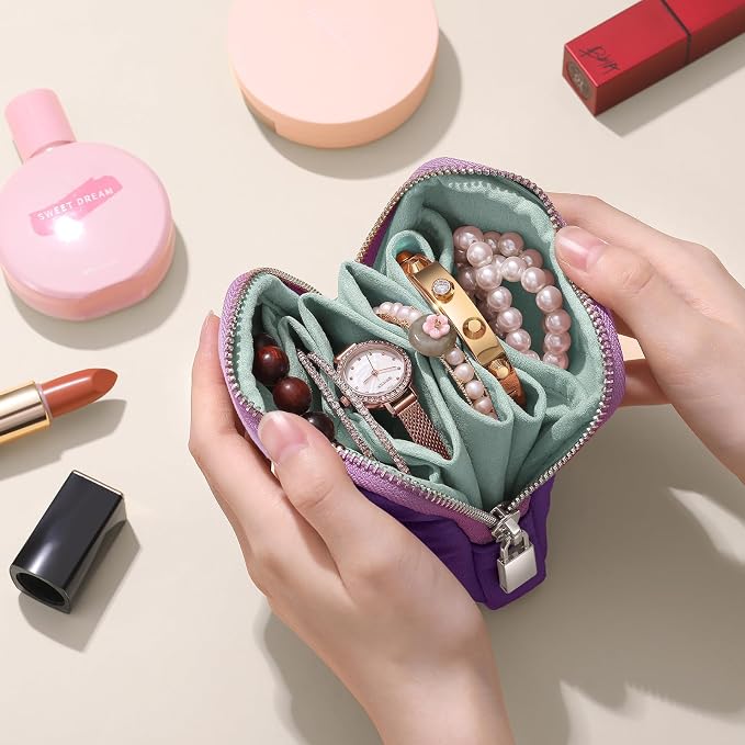 Small Travel Jewelry Case Set 2-in-1 Detachable Velvet Pouches, Portable Jewelry Organizer Bag for Rings Earrings Bracelets, Gift Box for Women (Lavender Purple) - Image 8